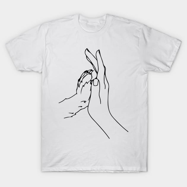 Human Hand and Dog's Paw T-Shirt by MokeyDesign